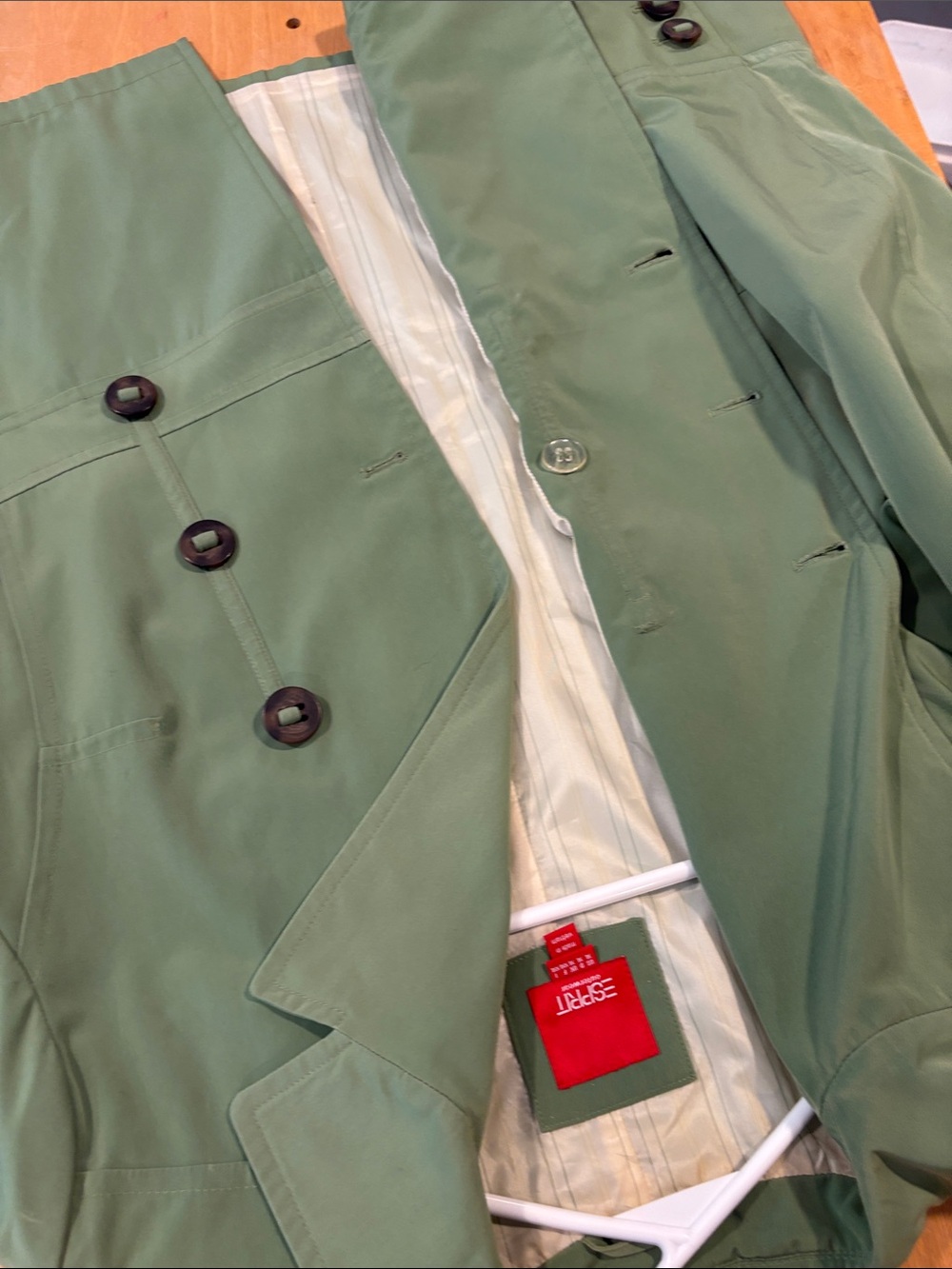 Esprit ~ Olive Green Breasted Jacket Lined Brown Buttons - Picture 5 of 5